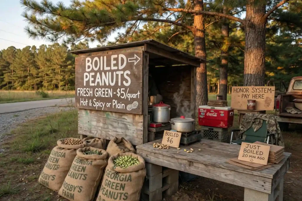 Fresh green peanuts at a Southern roadside stand