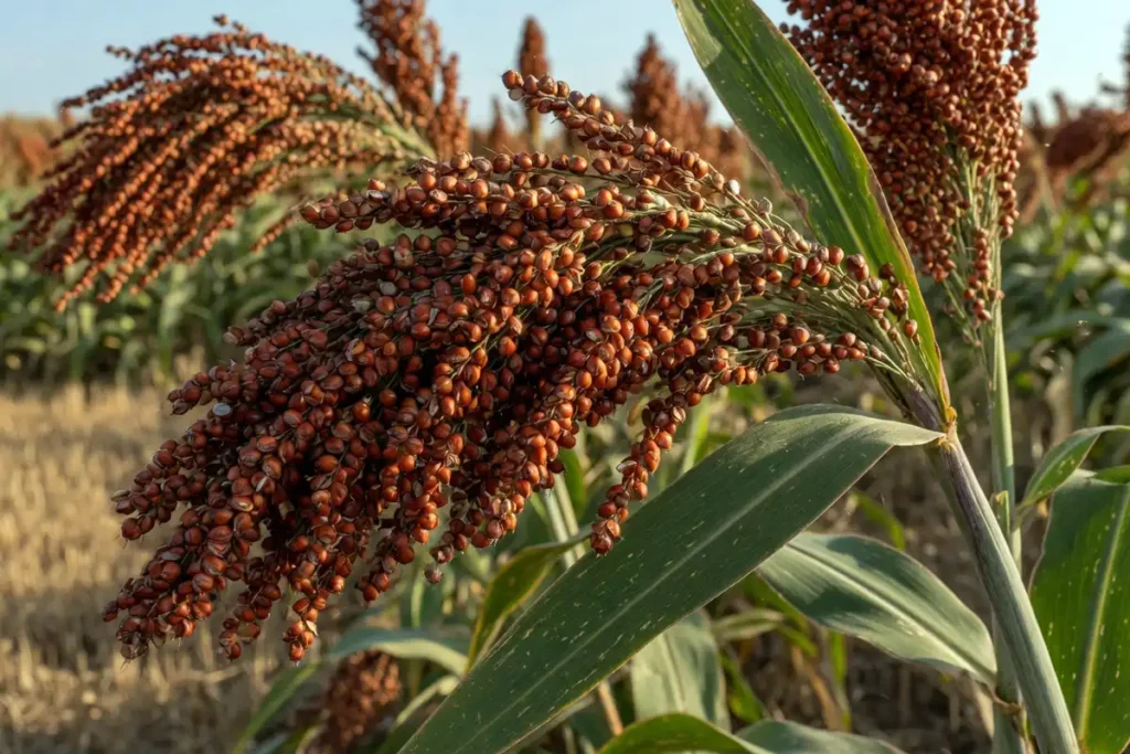 Grain sorghum milo heads ready for harvest