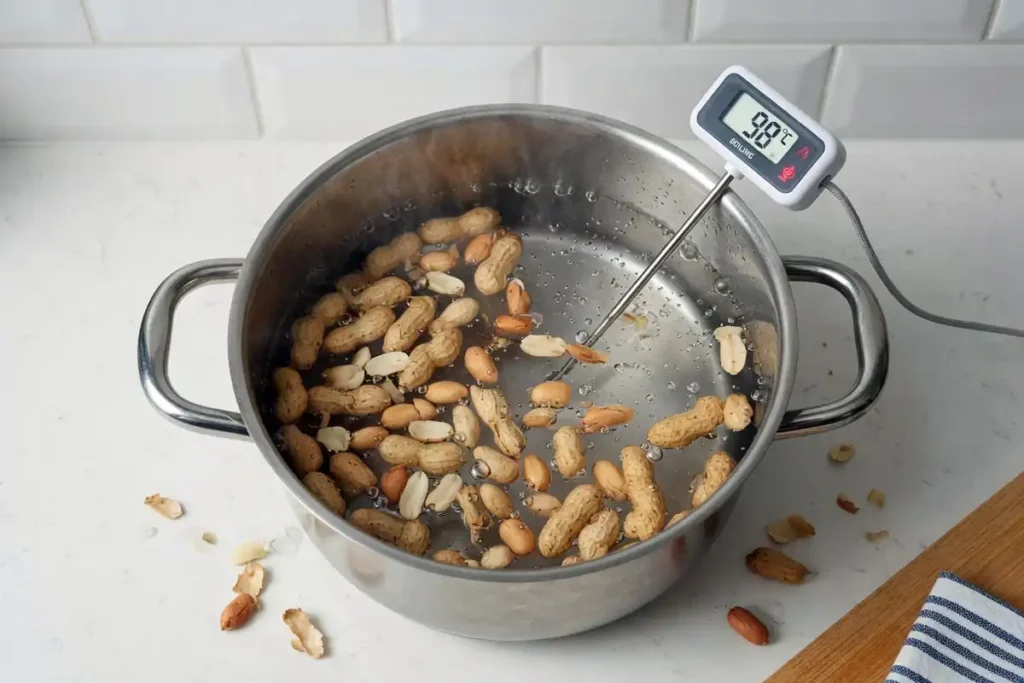 Hot water blanching method for shelled peanuts