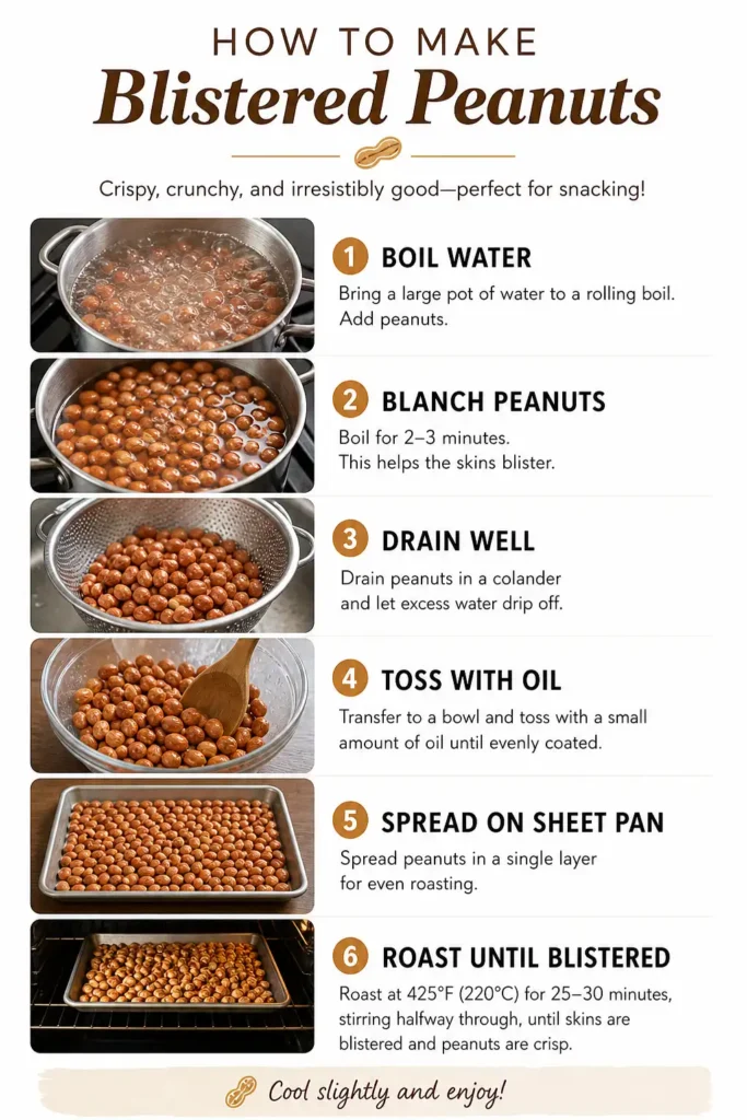 Step by step infographic for making blistered peanuts