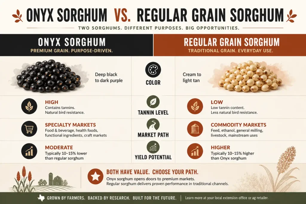 Infographic comparing Onyx sorghum and regular grain sorghum