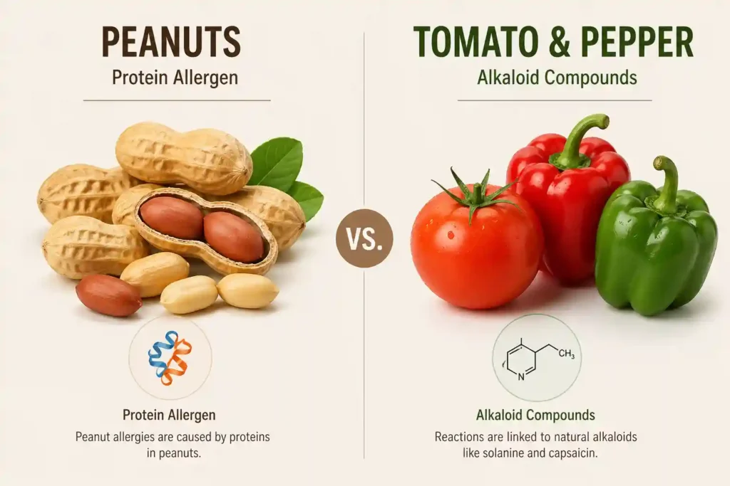 Visual chart showing peanut allergy and nightshade sensitivity differences
