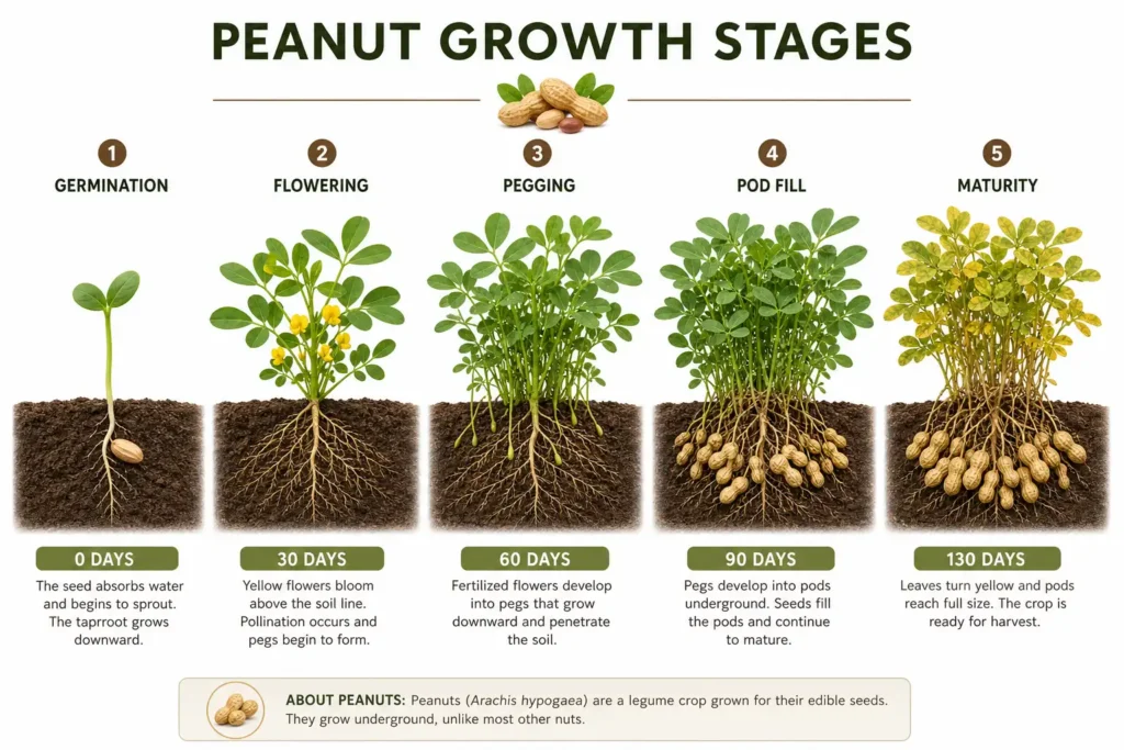 Peanut growth stages from planting to harvest in Texas
