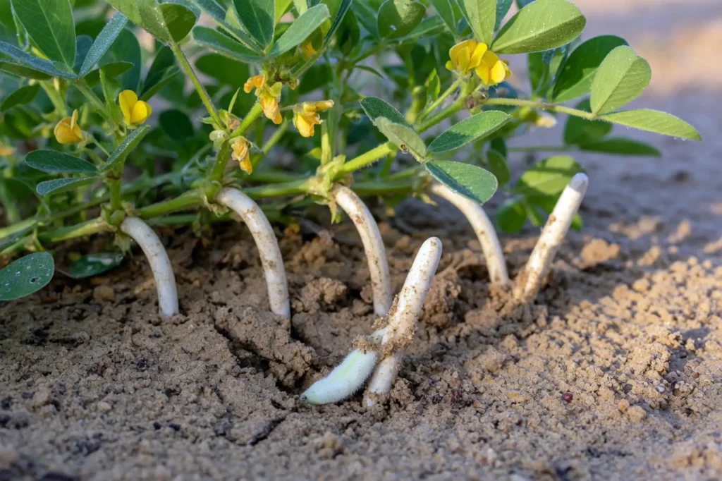 Peanut plant pegging into sandy soil during growing season
