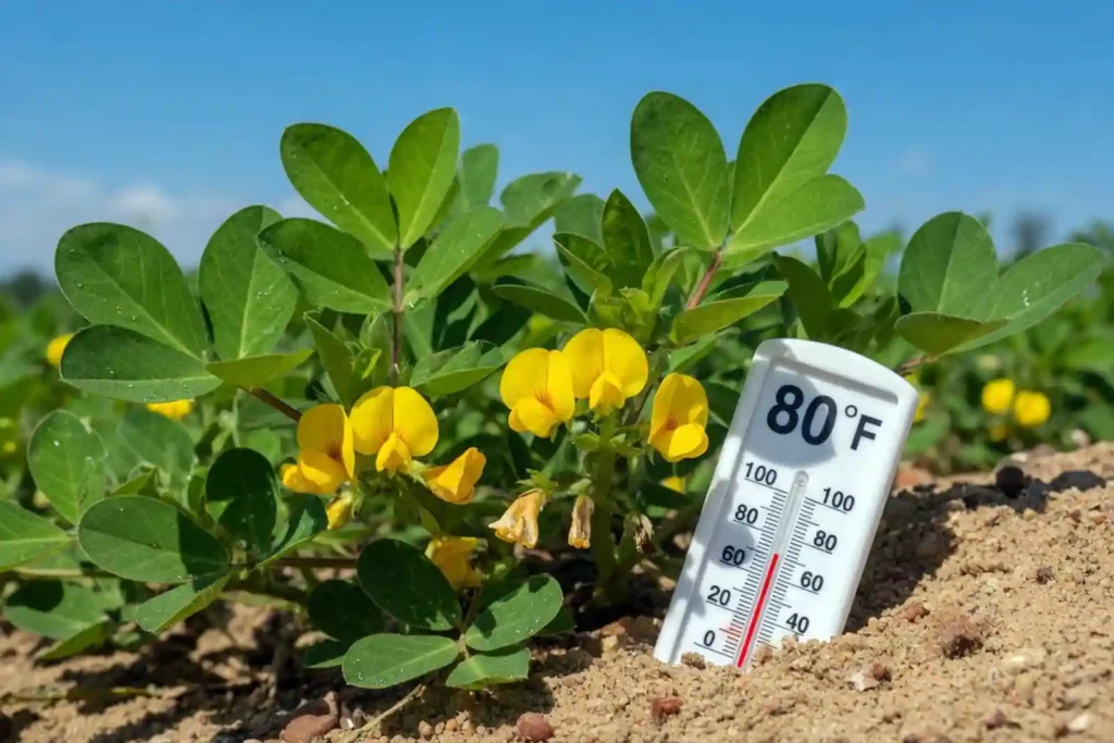 Healthy peanut plant growing in optimal temperature