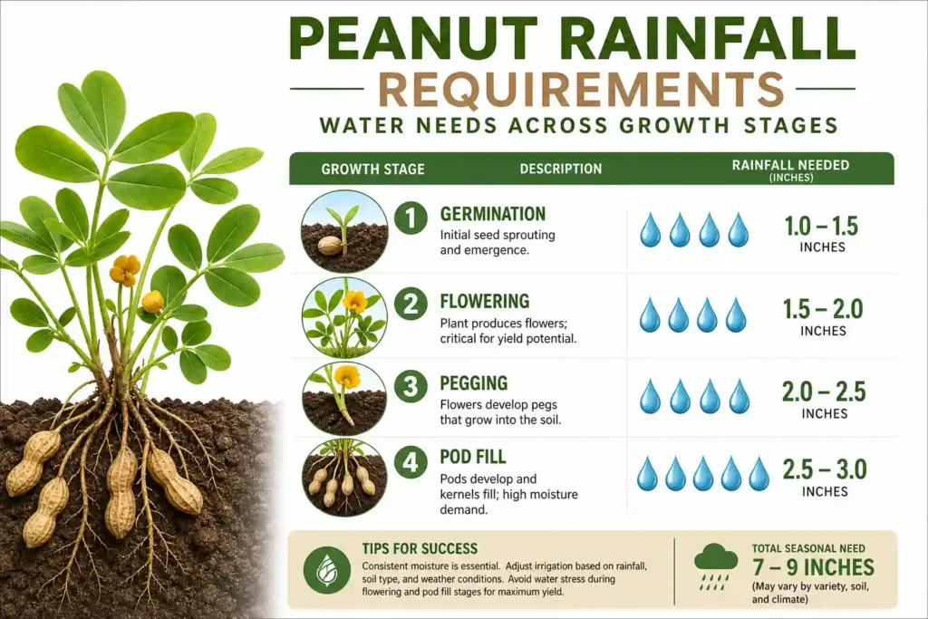 Infographic showing peanut rainfall requirements by growth stage