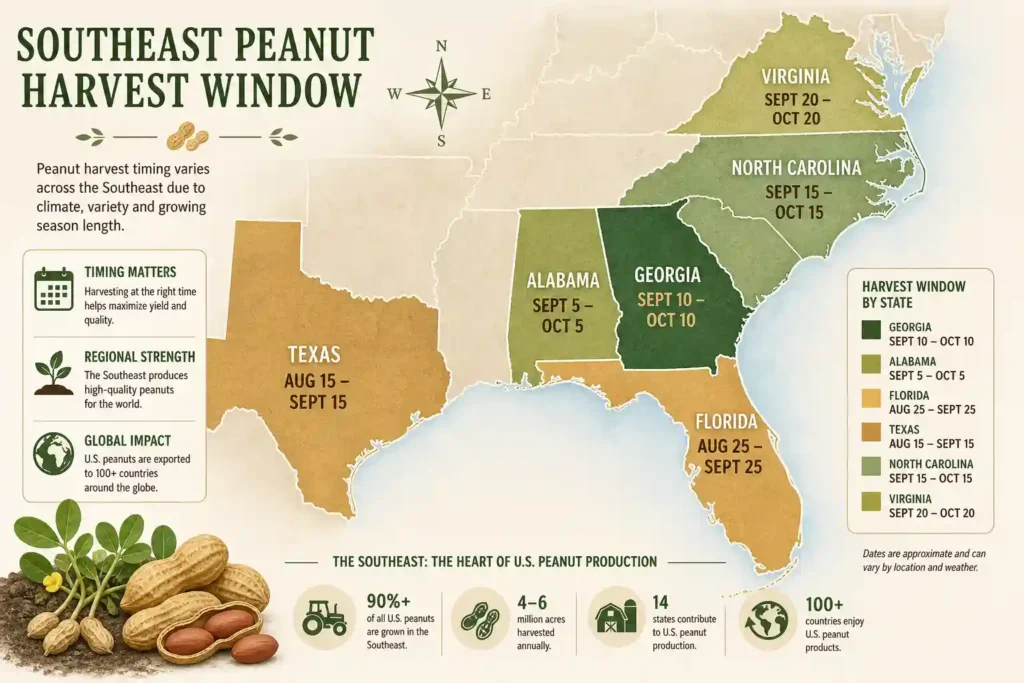 US peanut harvest season map by region