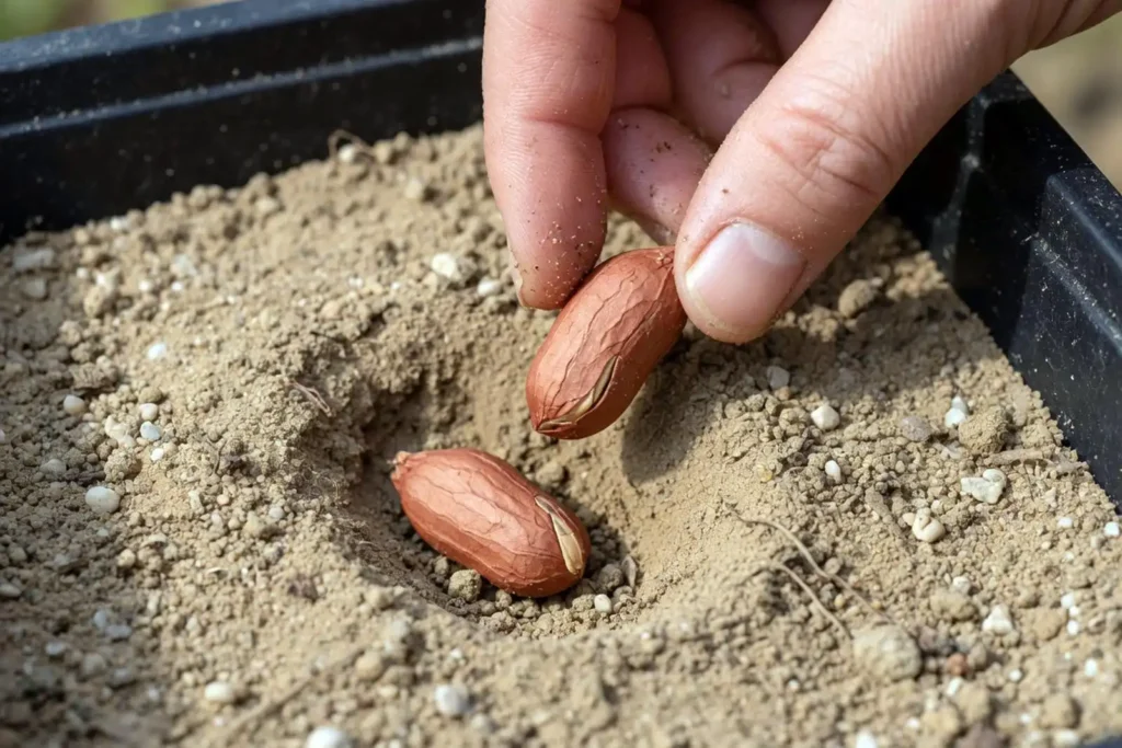 Raw unroasted peanut seeds with red skins ready for planting