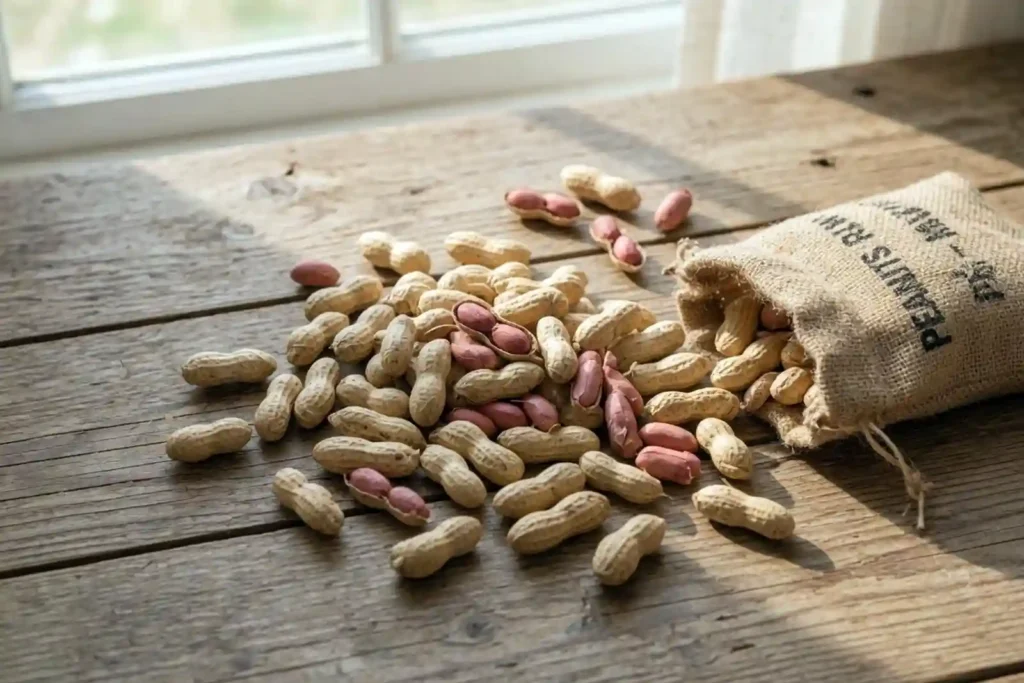 Raw unroasted peanut seeds in shells ready for planting