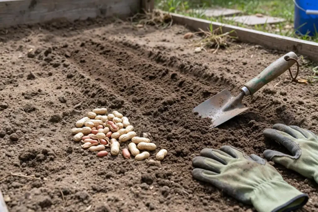 Loose sandy loam soil prepared for planting peanuts