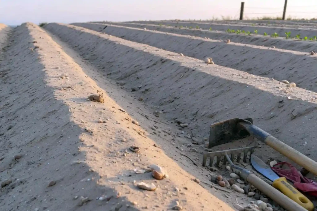 Sandy loam soil prepared for peanut planting in Texas