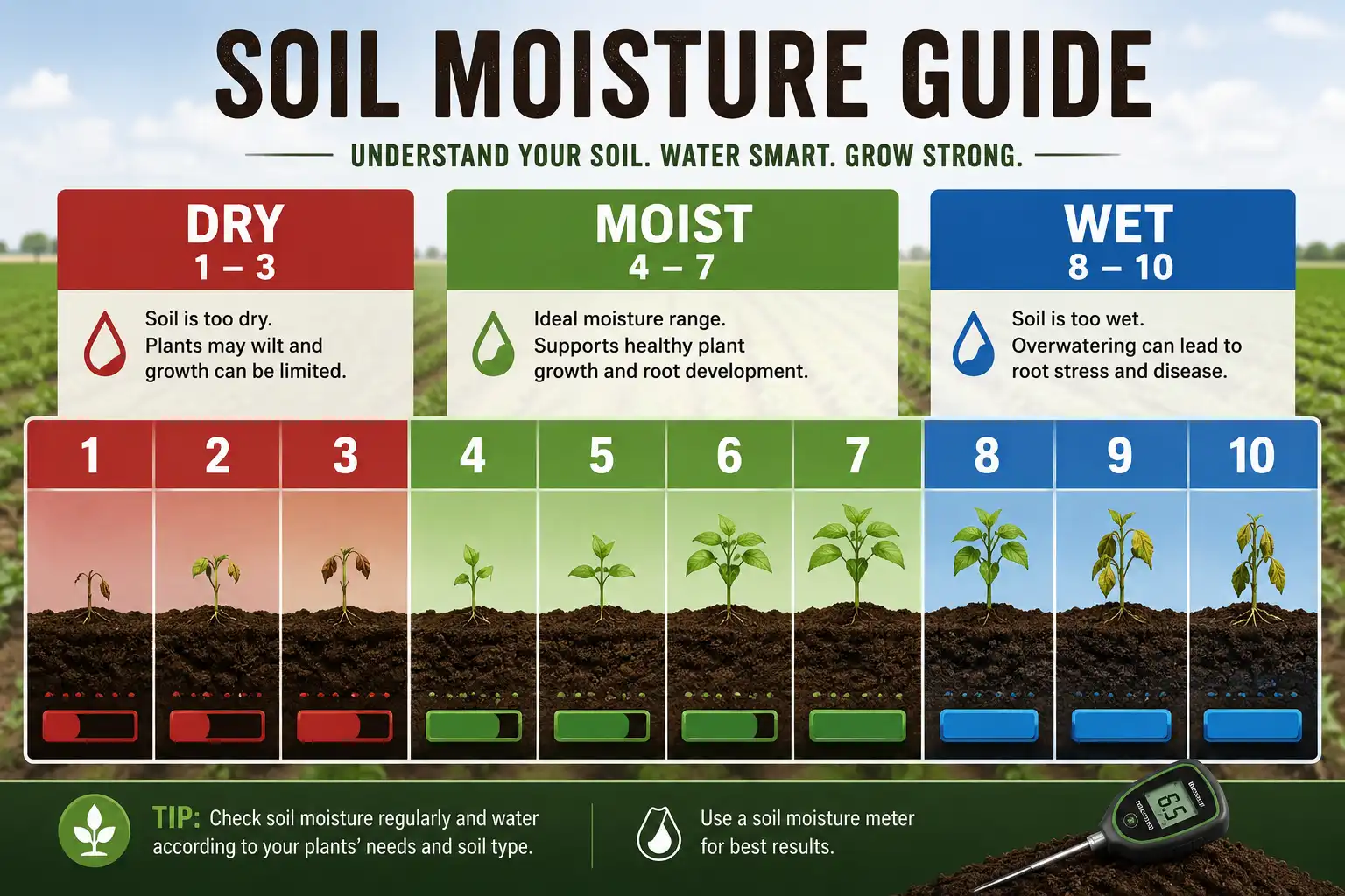 Soil moisture meter reading scale guide