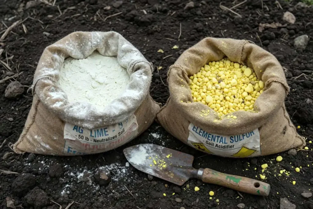 Lime and sulfur amendments for soil pH adjustment