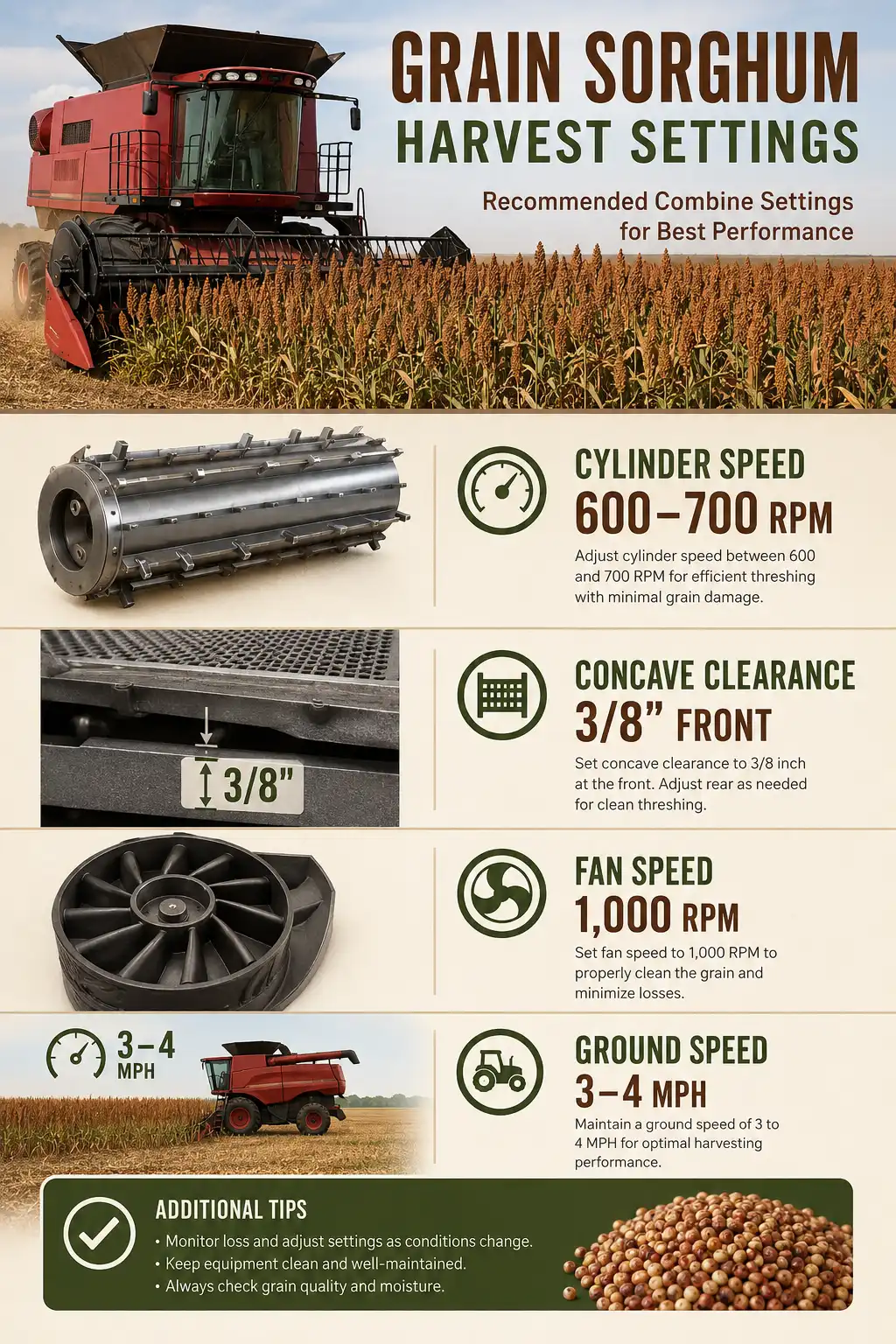 Combine settings chart for sorghum harvest
