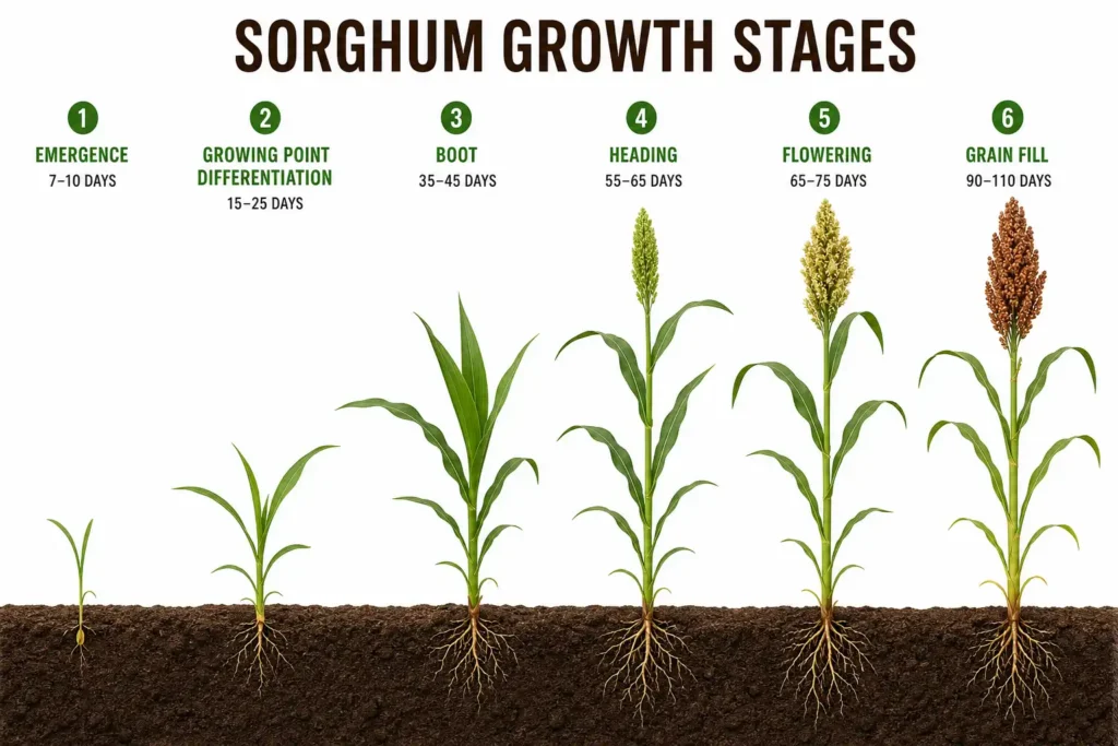 Sorghum growth stages from emergence to grain fill