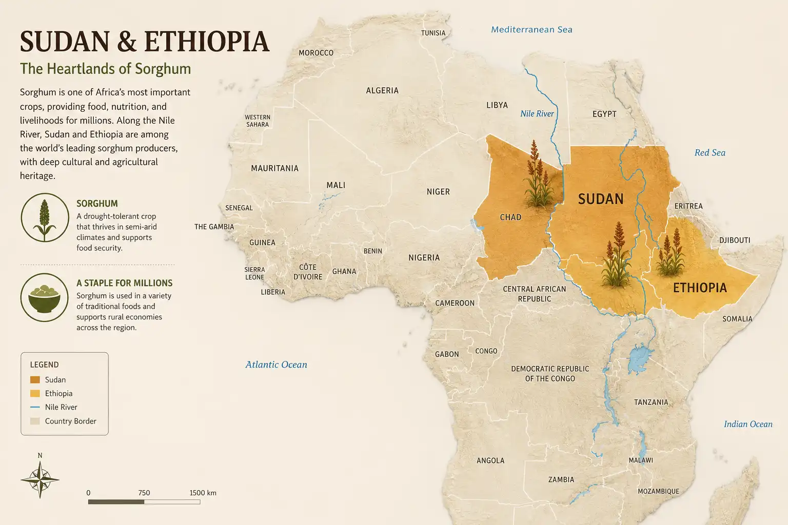 Map showing sorghum origin in northeastern Africa