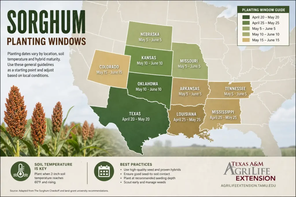 US sorghum planting calendar map by region