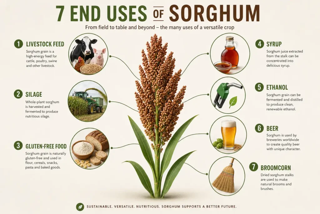 Infographic showing seven major sorghum end-uses