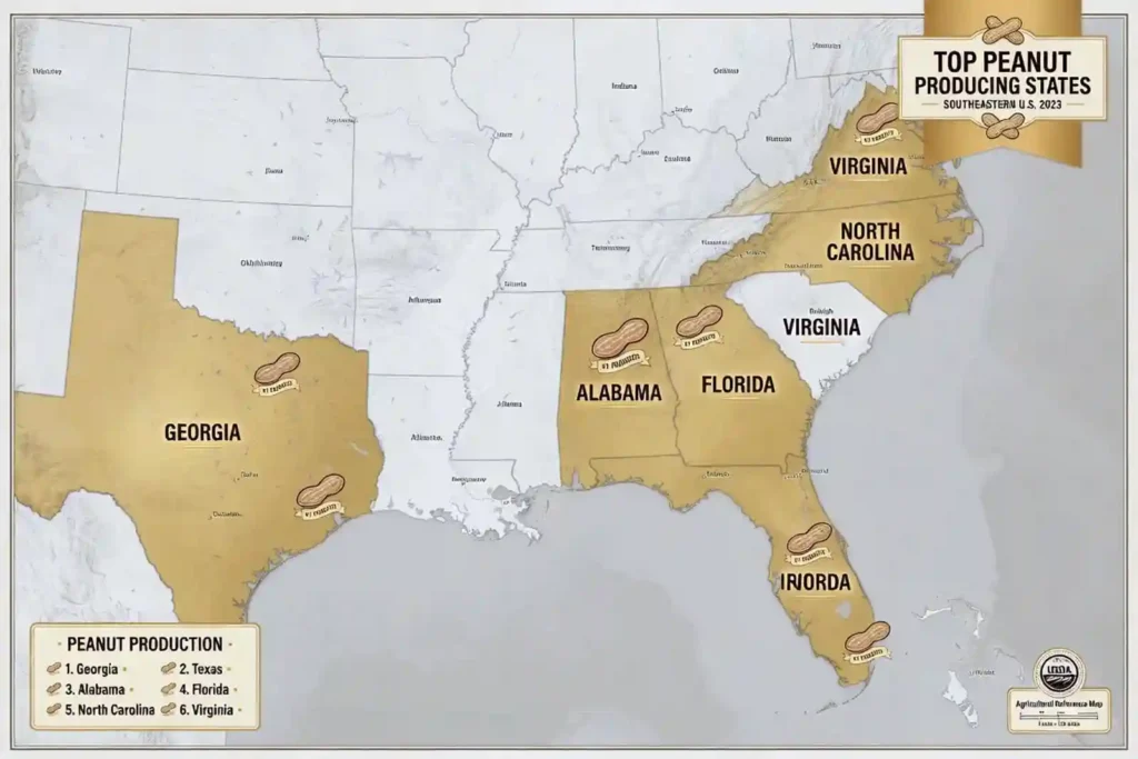 Map of top peanut producing states in the United States