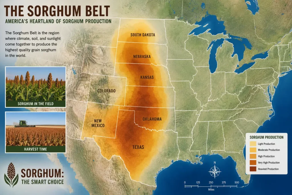 Map of US Sorghum Belt across central Plains states