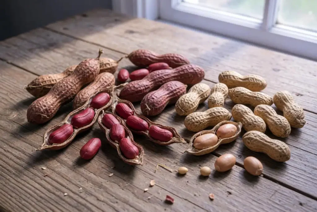 Valencia and Spanish peanut pods compared side by side