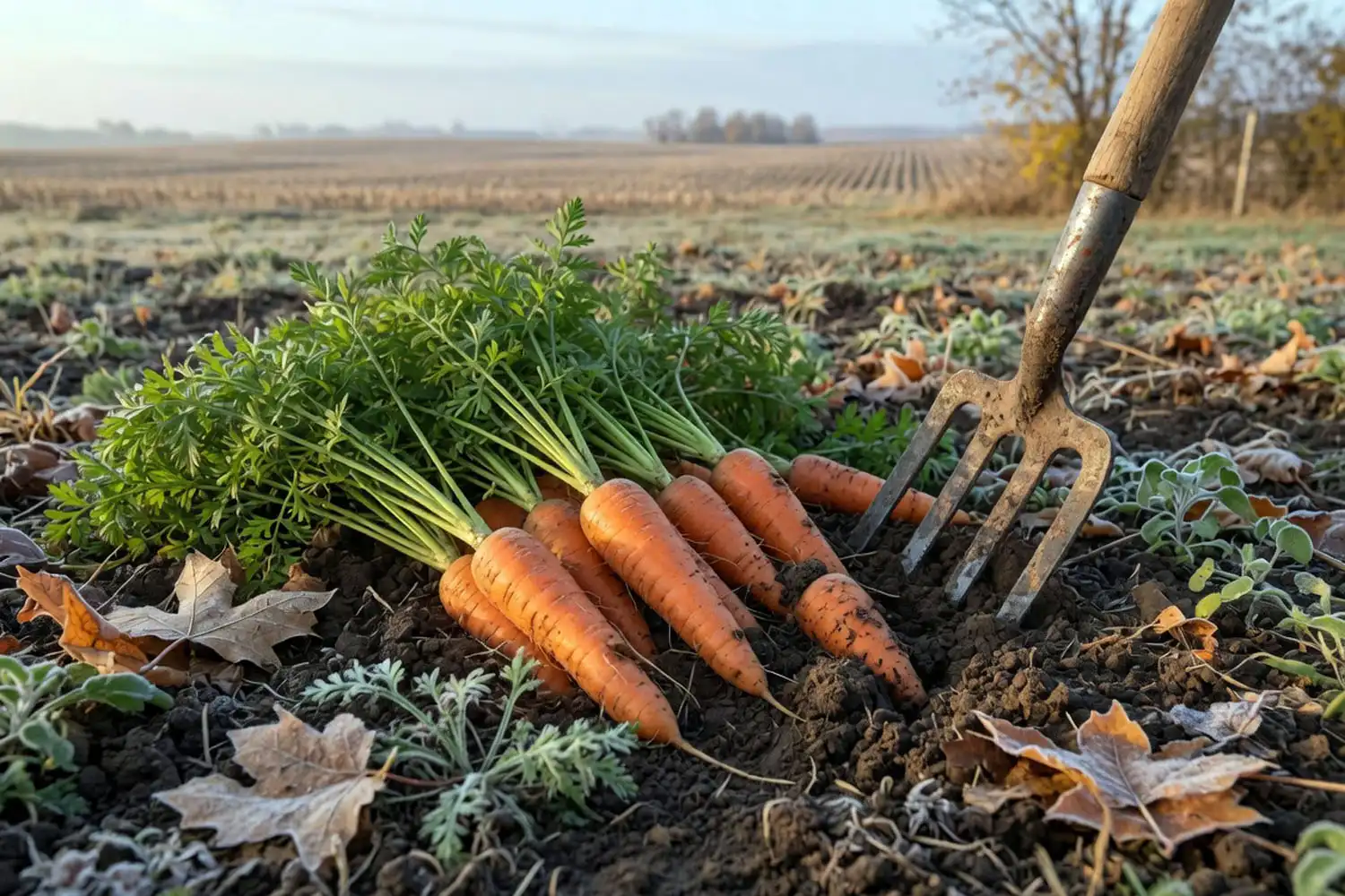 Fall carrots harvested after frost from a July planting, sweeter from the cool weather