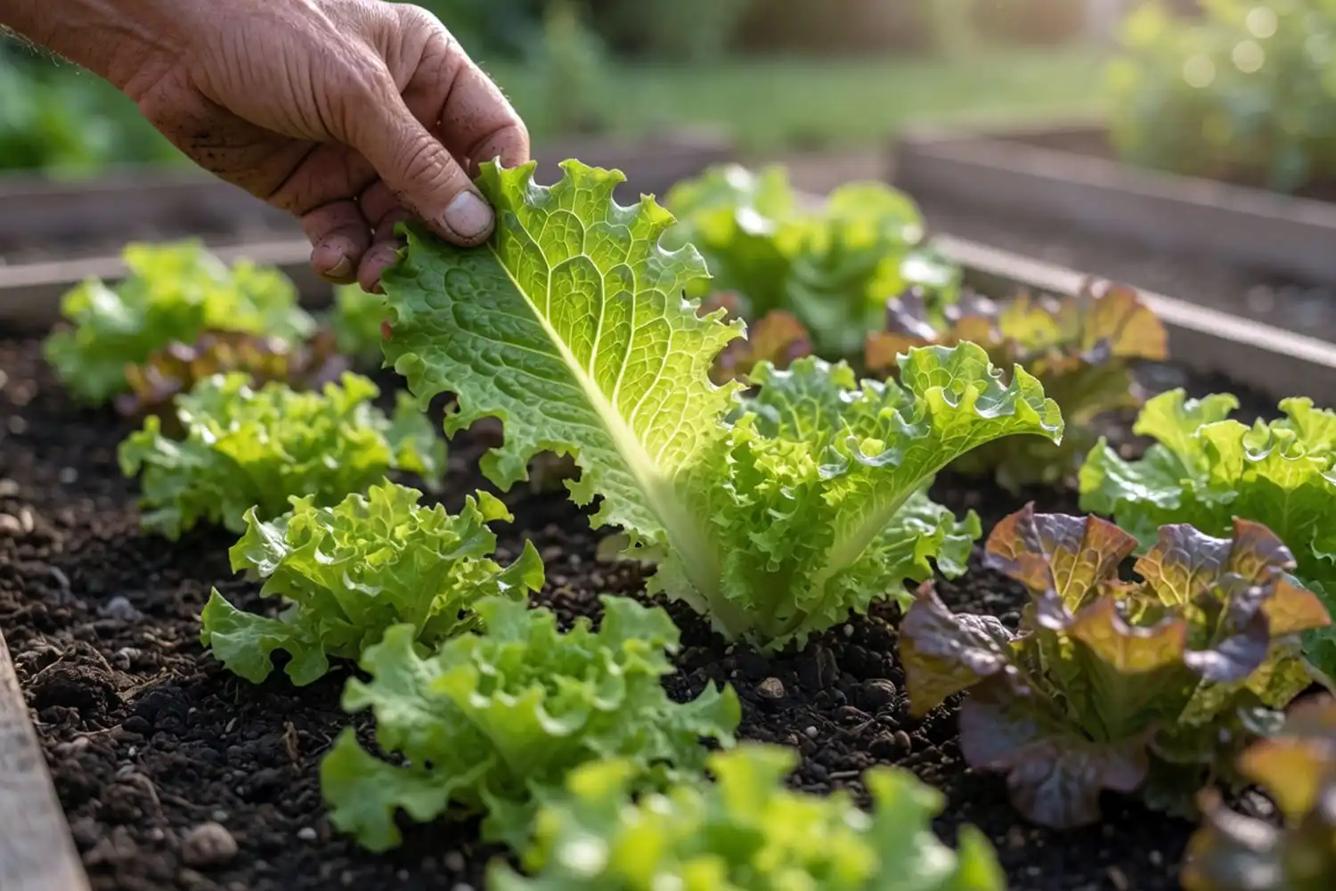 Loose-leaf lettuce growing easily in a raised bed, showing why lettuce is easy to grow