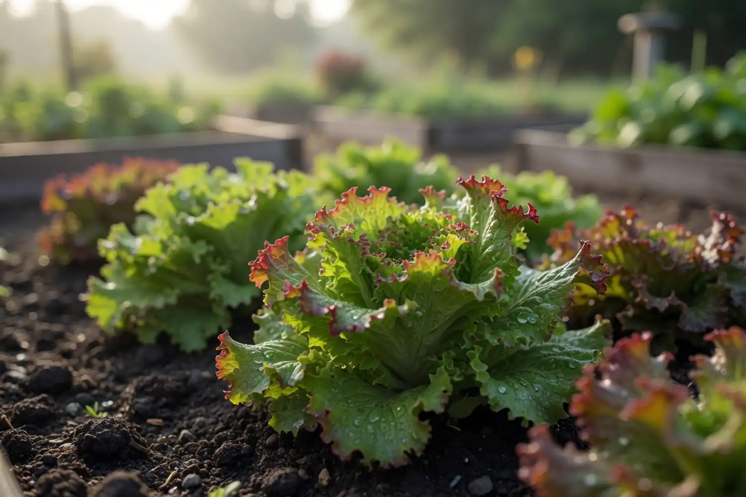 Loose-leaf lettuce plants about six inches tall and ready for an early cut-and-come-again harvest