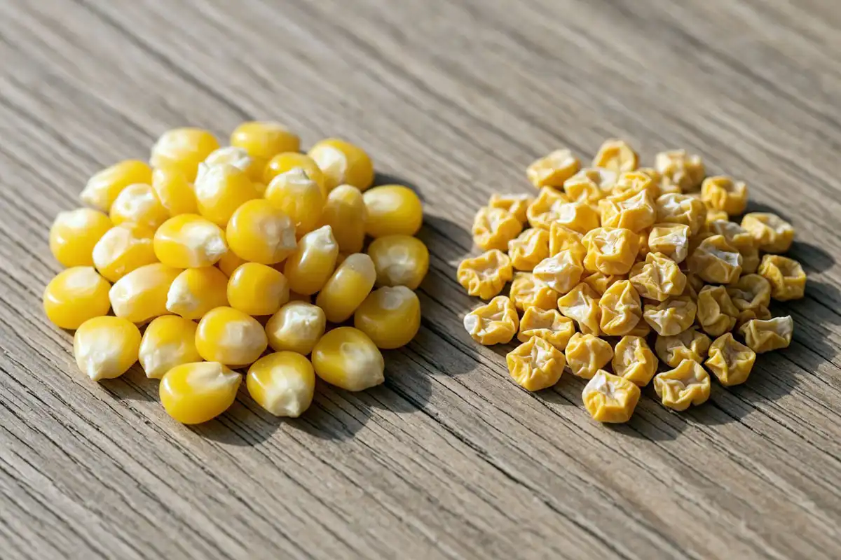 Comparison of plump sugary corn seed and shriveled supersweet seed that affects how long corn seed lasts