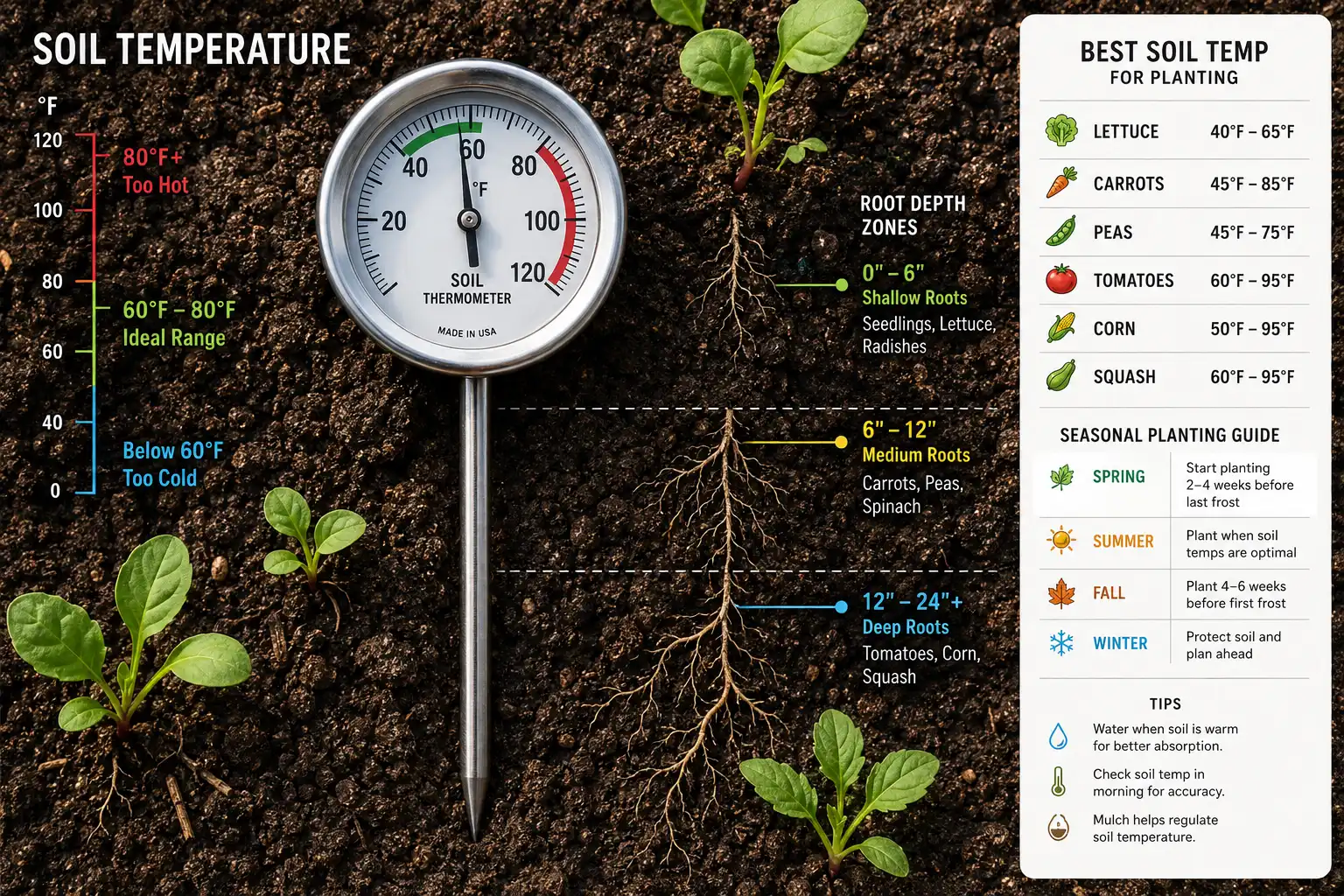 Soil thermometer and planting temperature guide