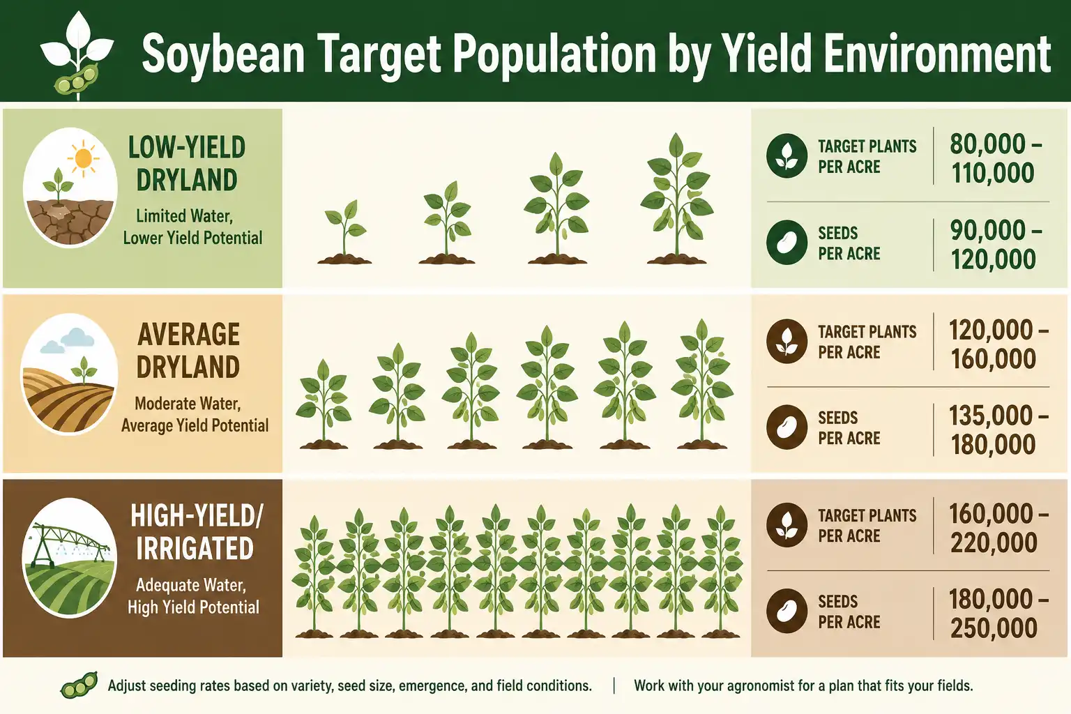 Soybean target plant population and seeding rate by low, average, and high yield environments