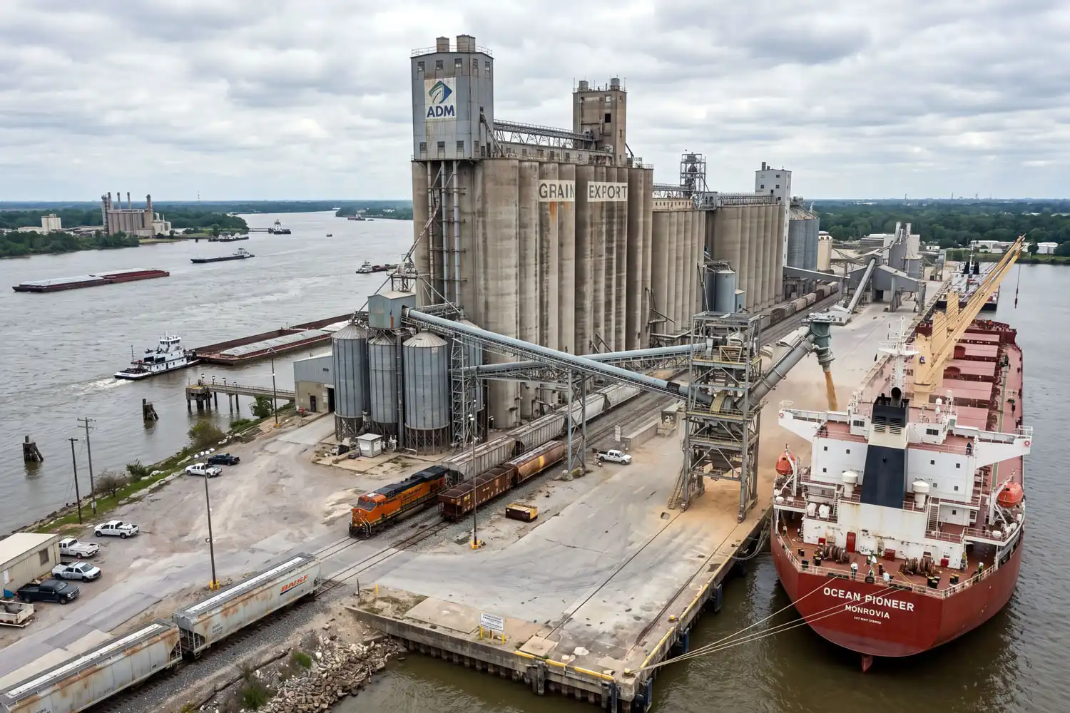 Soybeans loaded onto a cargo ship at a U.S. export terminal for global markets