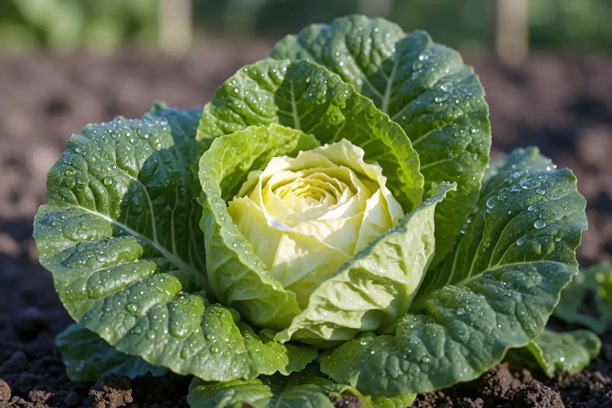 Mature buttercrunch lettuce head showing soft green outer leaves and a creamy yellow center