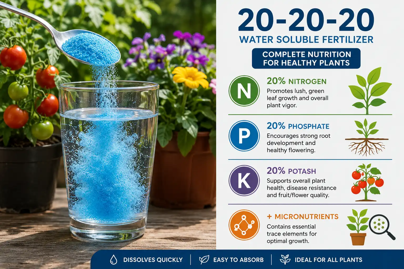 20-20-20 fertilizer explained with NPK breakdown and container plants