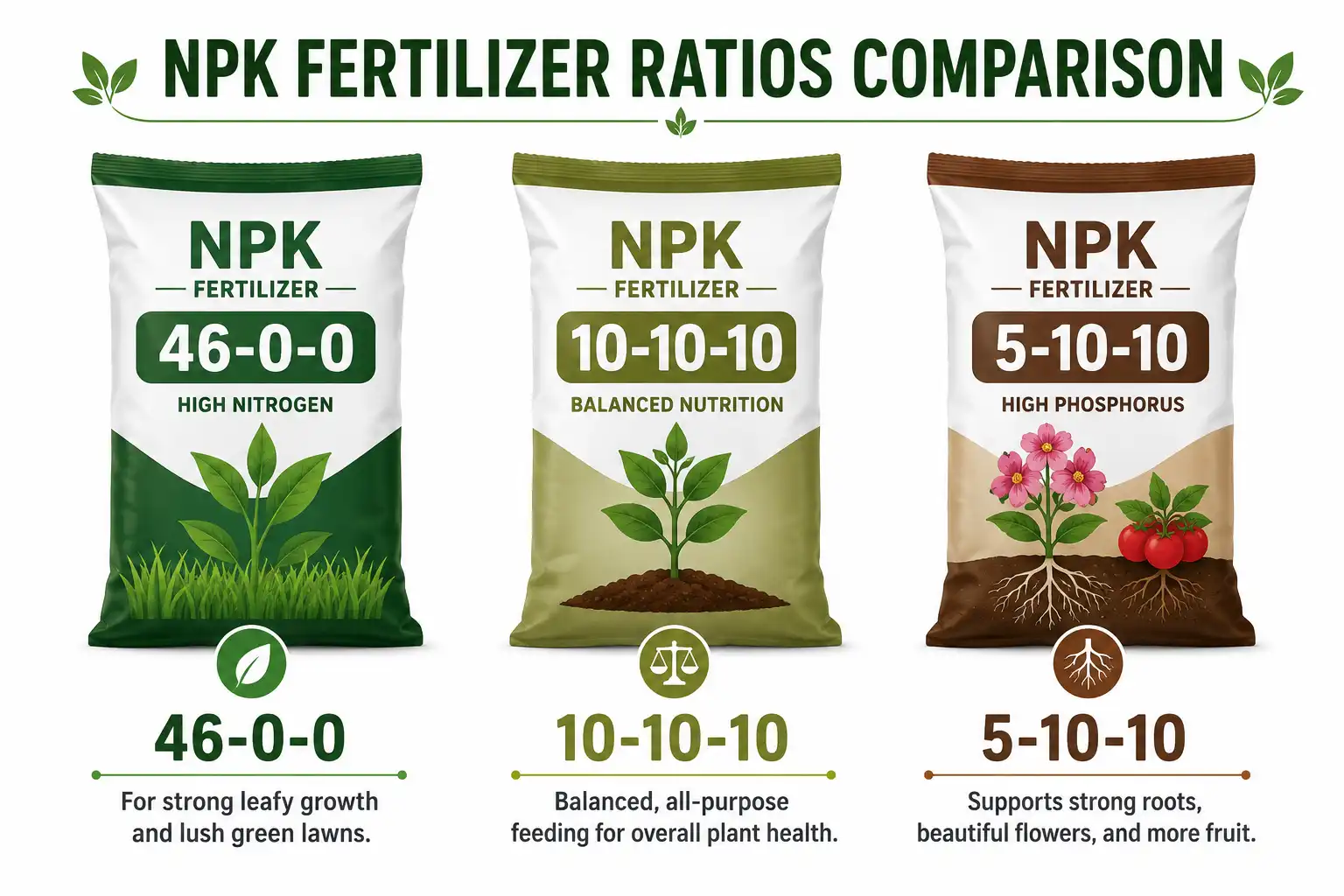 Comparison of 5-10-10, 10-10-10, and 46-0-0 fertilizers and their best uses