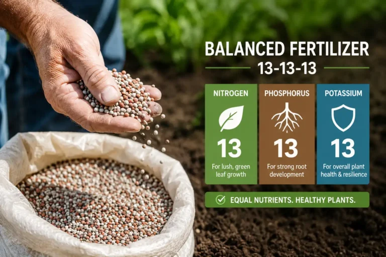 Balanced 13 13 13 fertilizer granules with equal NPK nutrient breakdown