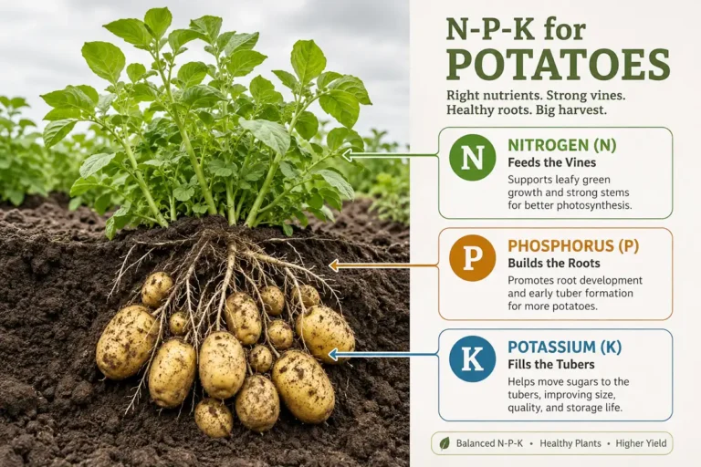 The best fertilizer for potatoes runs low on nitrogen and heavy on potash.