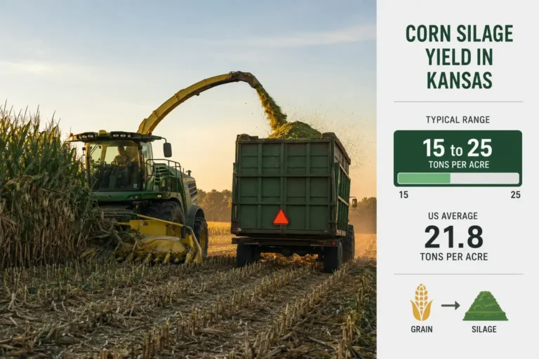 Corn silage yield tons per acre chart with forage harvester in field