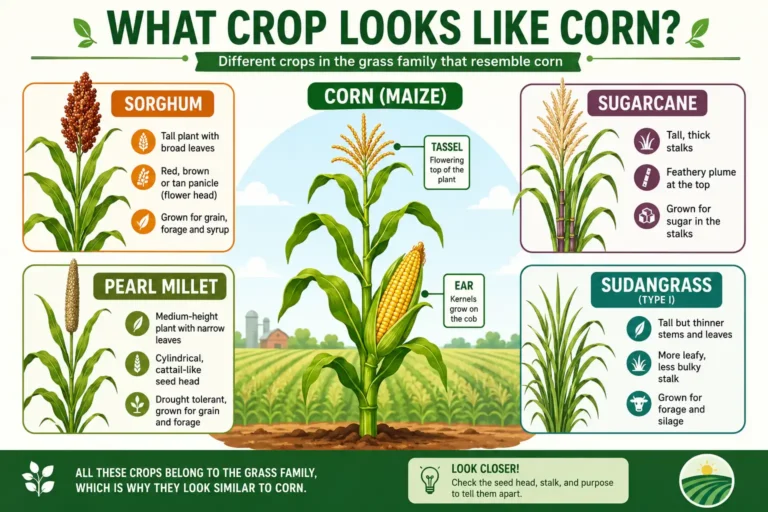The crop that looks like corn, comparing corn with sorghum, sugarcane, pearl millet, and sudangrass
