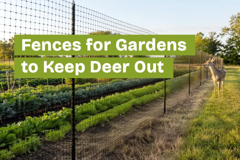 Deer fencing for gardens using tall black poly mesh on T-posts keeping a whitetail deer out of vegetable beds