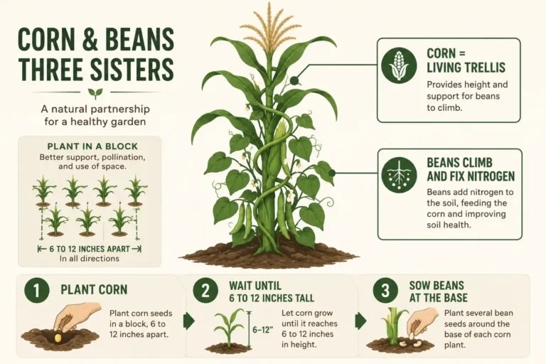 grow corn and beans together, with corn acting as a trellis and a three step planting timeline