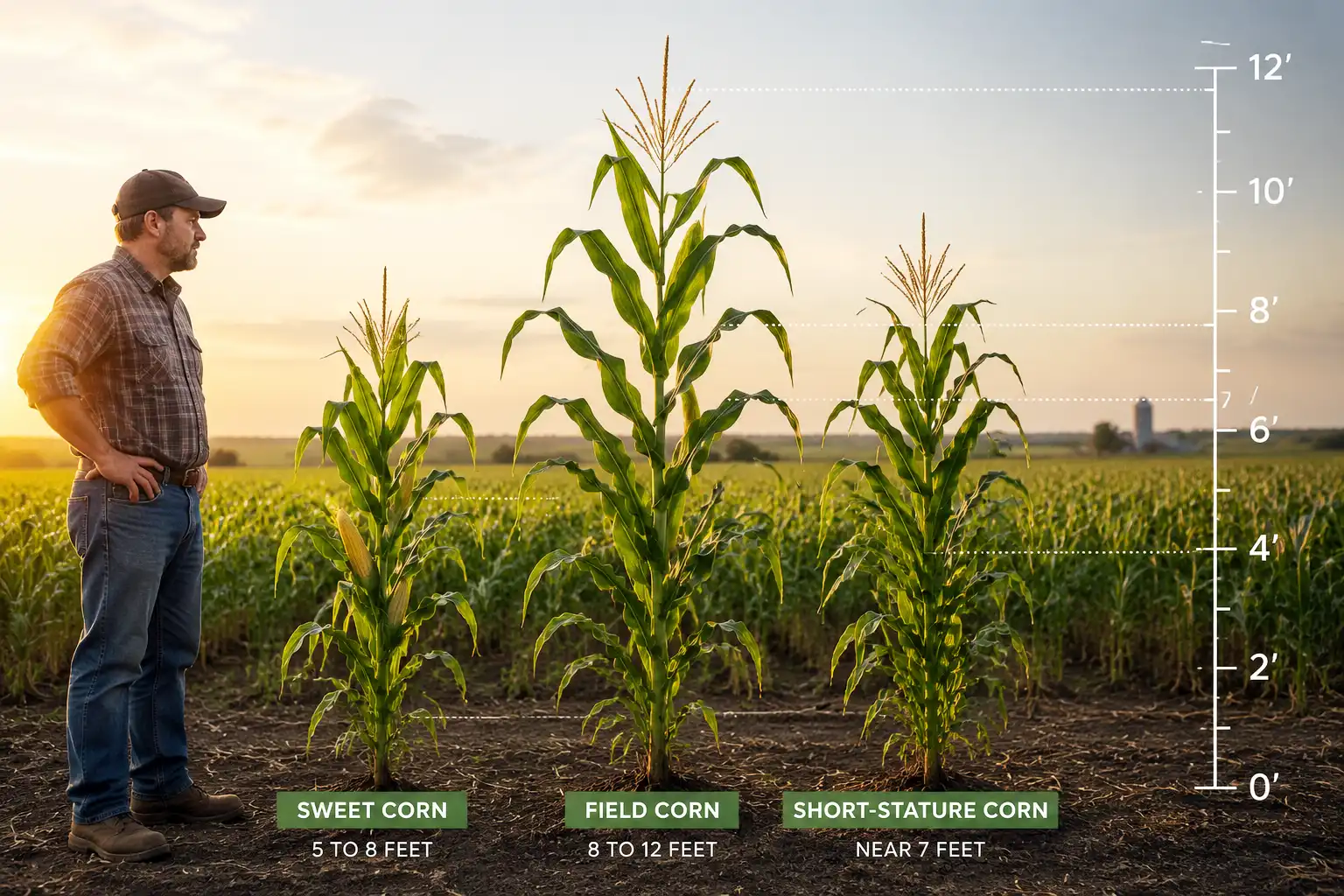 Comparison of how tall corn stalks grow height