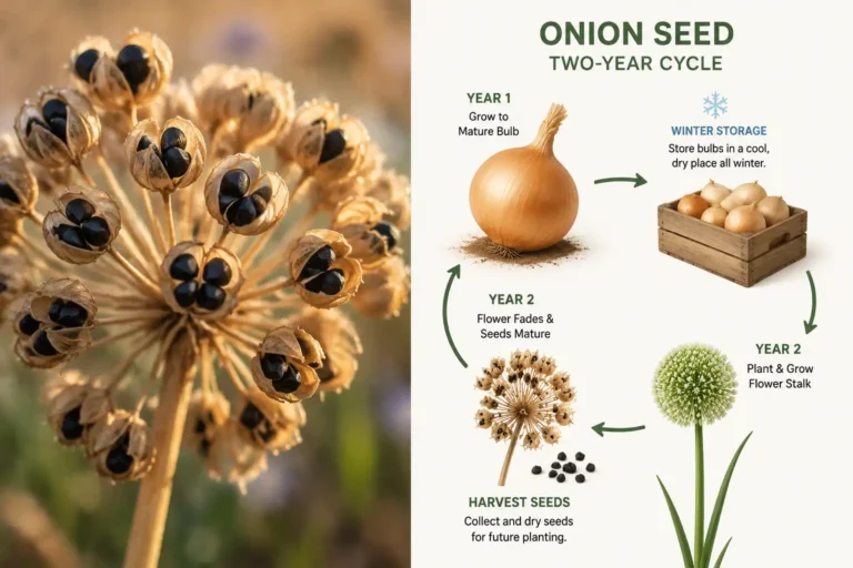 Two year onion seed saving cycle from bulb to black seed