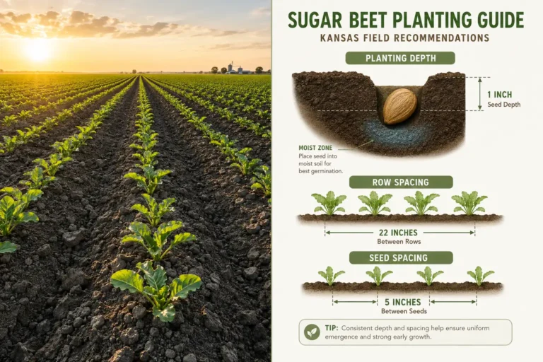 Plant sugar beets about one inch seeding depth, 22 inch rows, and 5 inch seed spacing in firm, moist soil