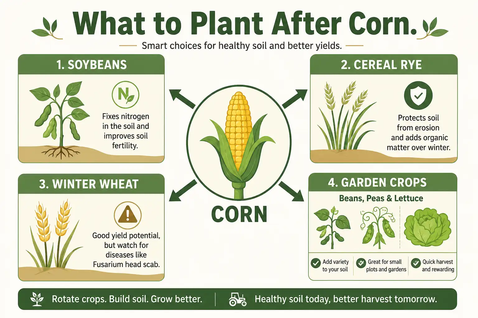 The best crop to plant after corn is usually soybeans.