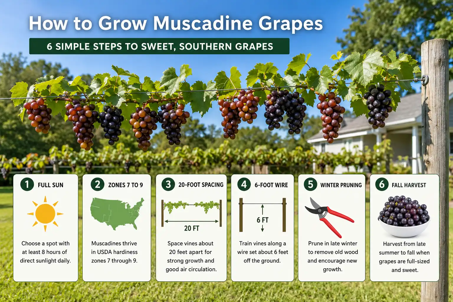 How to grow muscadine grapes step by step on a single wire trellis