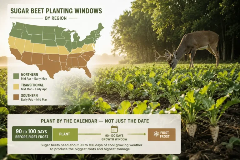 Plant sugar beets for deer by region with a 90 to 100 day before frost planting window