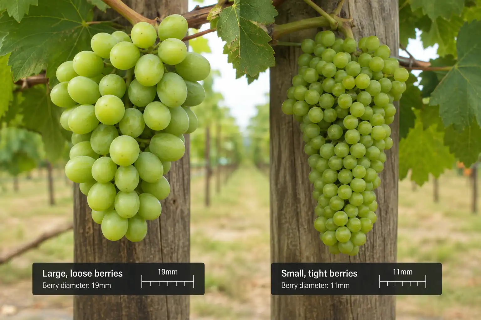Gibberellic acid sprayed on the outside of a cluster makes seedless berries larger and looser without changing the vine DNA