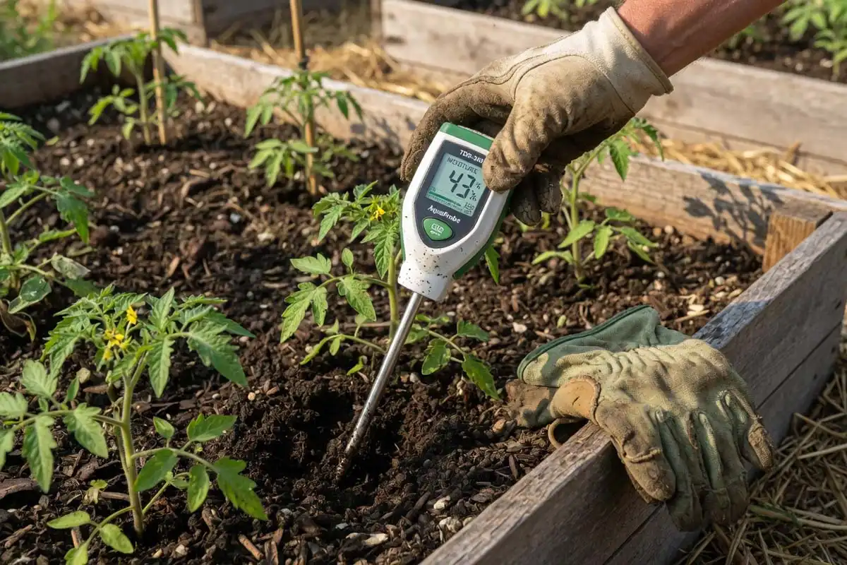 The meter reads the water held in the soil volume around the probe, not the water the plant can actually reach.
