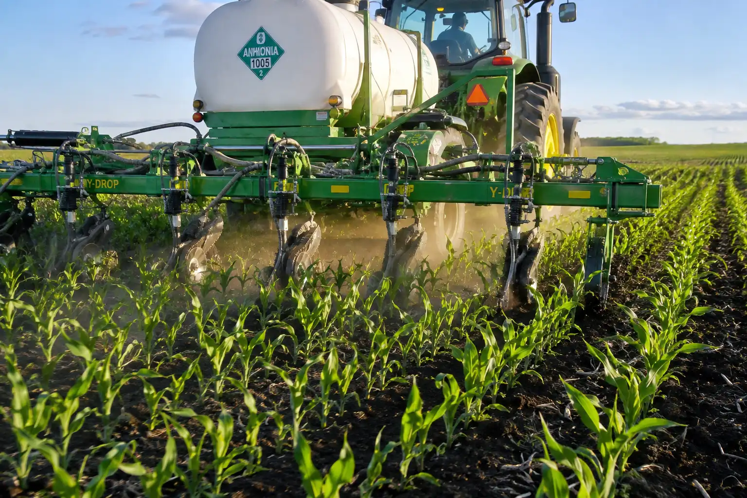 Coulter injection toolbar placing liquid nitrogen beside 12-inch corn at the V5 stage for the main season application